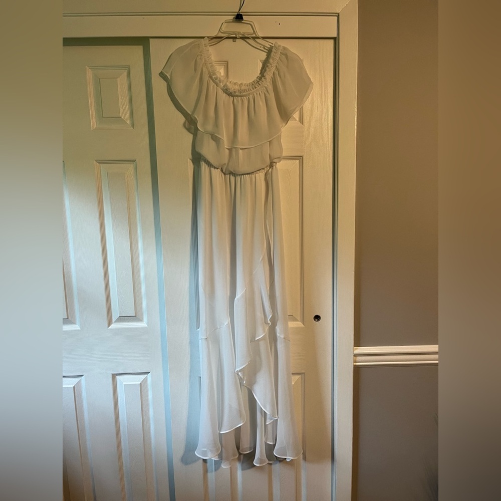 Express White Ruffled High Low Maxi Dress
